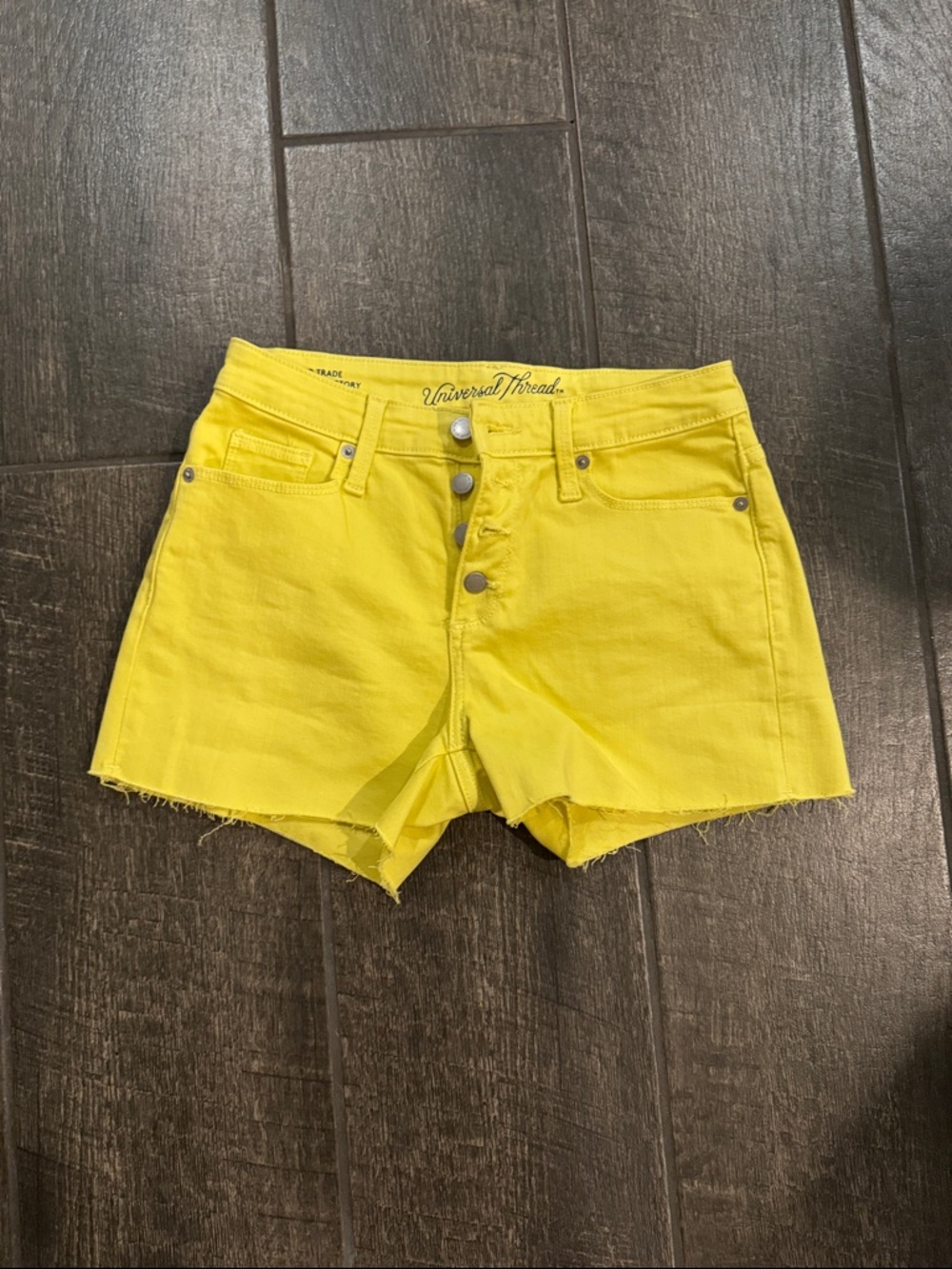 Universal Thread Bright Yellow High-Rise Button-Front Denim Shorts